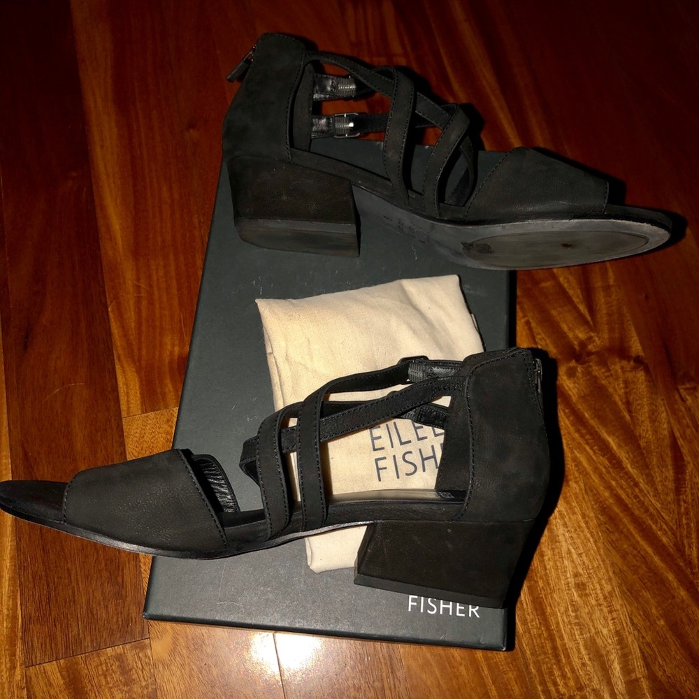 Eileen Fisher Black Tumbled Nubuck Sandals